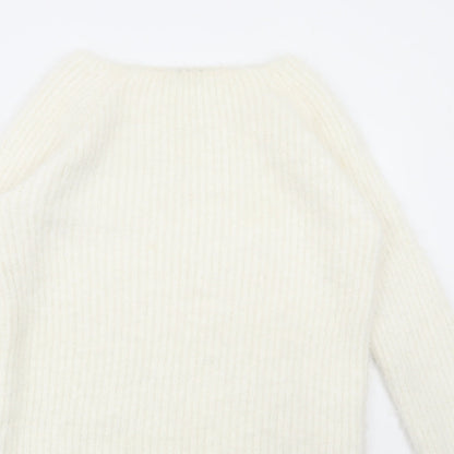 Select Womens White Boat Neck Acrylic Pullover Jumper Size 14
