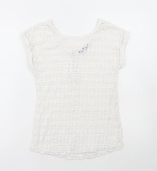 New Look Womens White Acrylic Basic T-Shirt Size 6 Round Neck