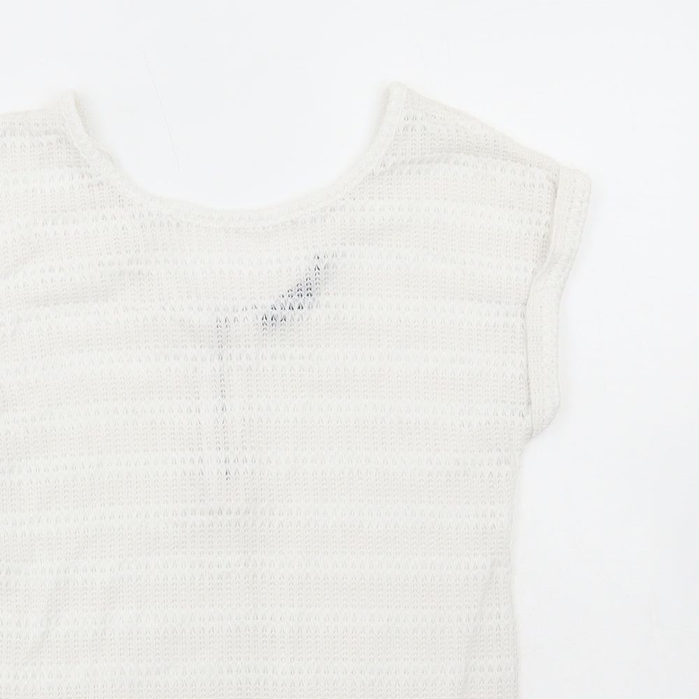 New Look Womens White Acrylic Basic T-Shirt Size 6 Round Neck