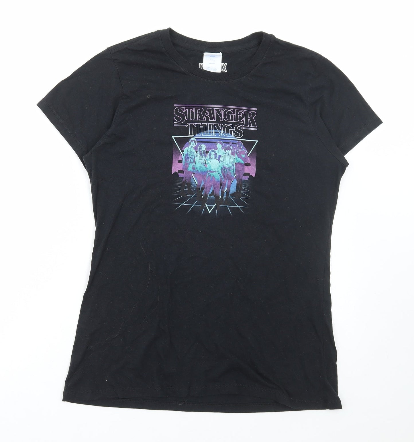 Port & Company Womens Black Cotton Basic T-Shirt Size S Round Neck - Stranger Things