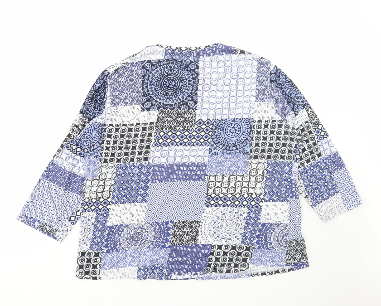Isle Womens Blue Geometric Polyester Basic T-Shirt Size XL Round Neck