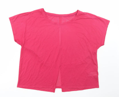 Marks & Spencer Womens Pink Polyester Basic T-Shirt Size 14 Round Neck