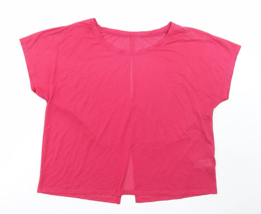 Marks and Spencer Womens Pink Polyester Basic T-Shirt Size 14 Round Neck