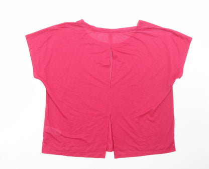 Marks & Spencer Womens Pink Polyester Basic T-Shirt Size 14 Round Neck