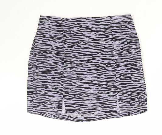 Pull Womens Purple Animal Print Viscose Mini Skirt Size M Zip
