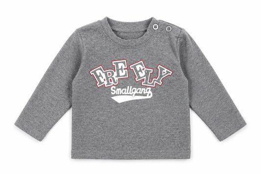 Preworn Boys Grey Cotton Basic T-Shirt Size 12 Months Round Neck Button - Small gang