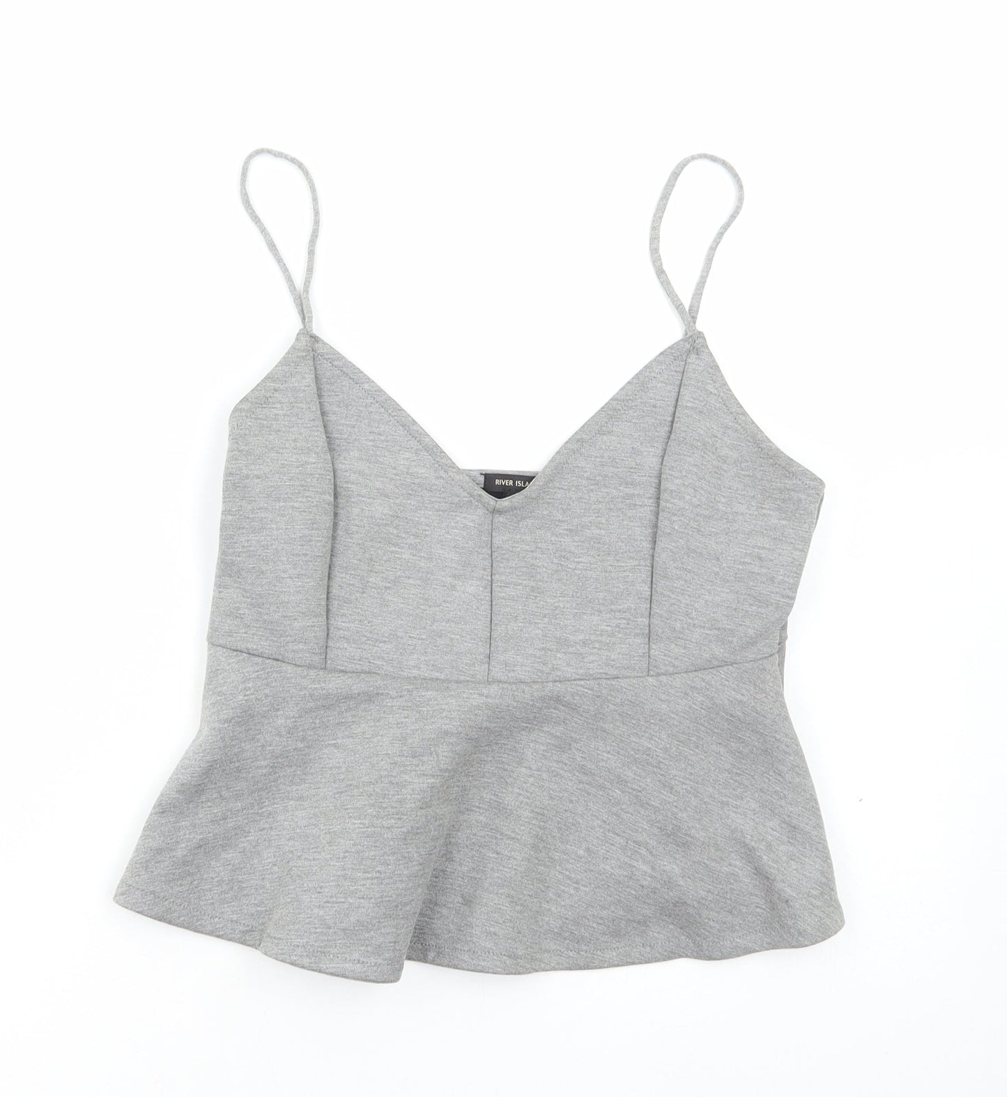 River Island Womens Grey Polyester Cropped T-Shirt Size 12 V-Neck