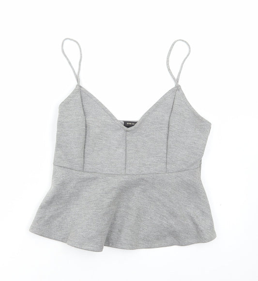 River Island Womens Grey Polyester Cropped T-Shirt Size 12 V-Neck