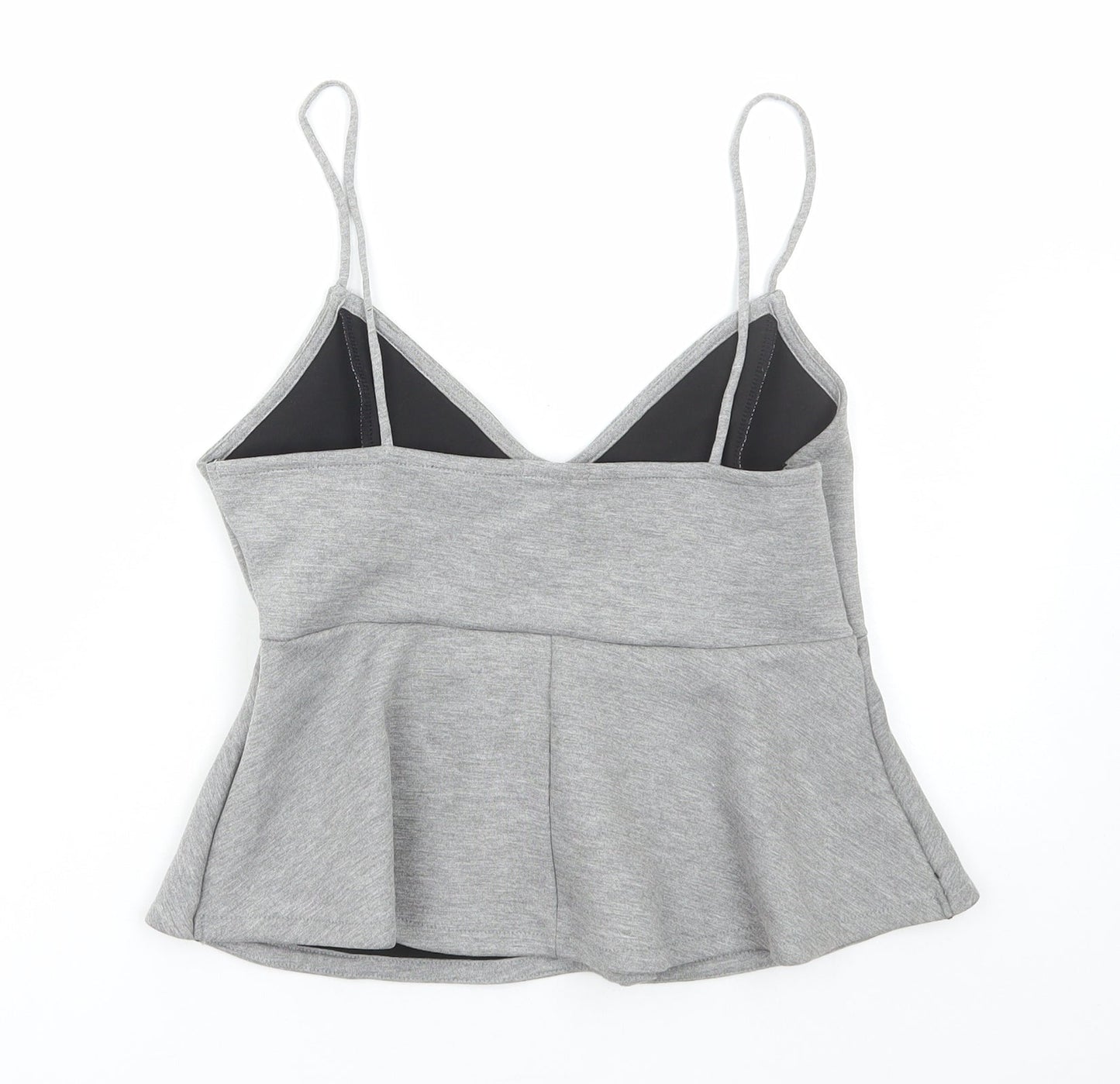 River Island Womens Grey Polyester Cropped T-Shirt Size 12 V-Neck