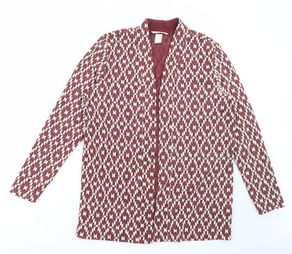 H&M Womens Red V-Neck Argyle/Diamond Polyester Cardigan Jumper Size M
