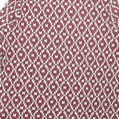 H&M Womens Red V-Neck Argyle/Diamond Polyester Cardigan Jumper Size M