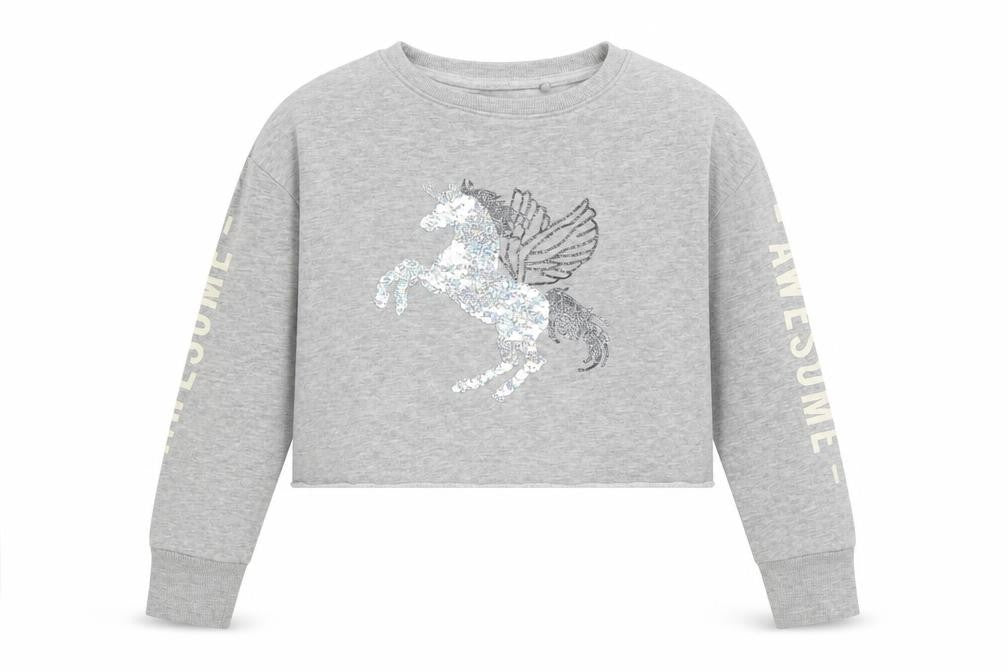 NEXT Girls Grey Cotton Pullover Sweatshirt Size 8 Years Pullover - Unicorn Cropped