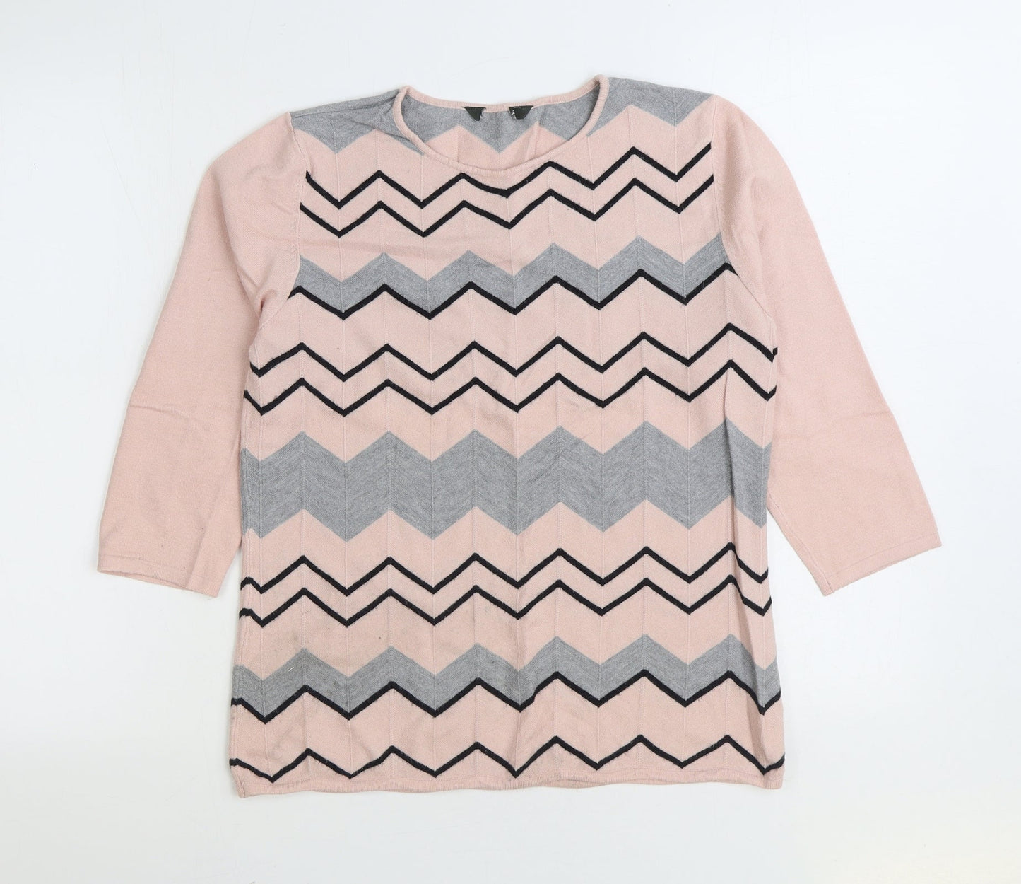 Bonmarché Womens Pink Round Neck Striped Viscose Pullover Jumper Size 12