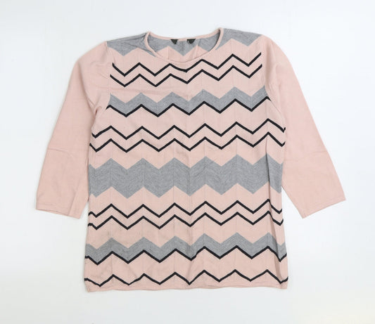Bonmarché Womens Pink Round Neck Striped Viscose Pullover Jumper Size 12