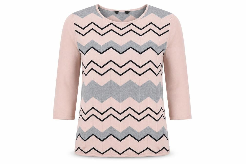 Bonmarché Womens Pink Round Neck Striped Viscose Pullover Jumper Size 12