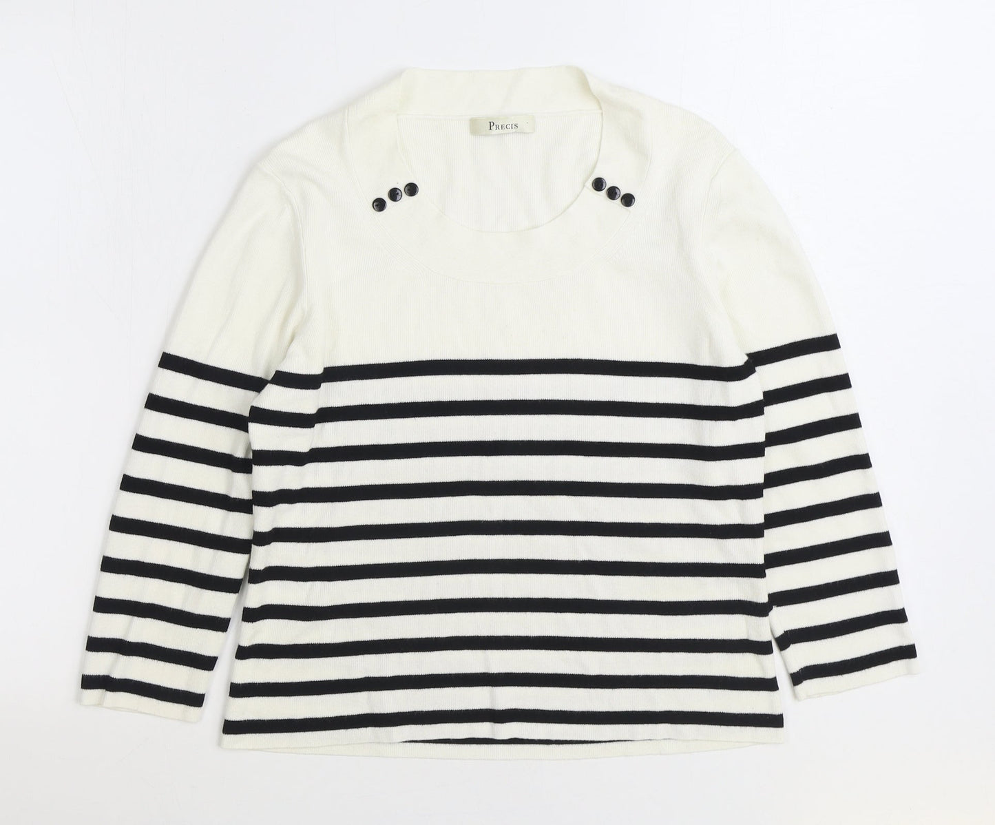 Precis Womens White Round Neck Striped Nylon Pullover Jumper Size M