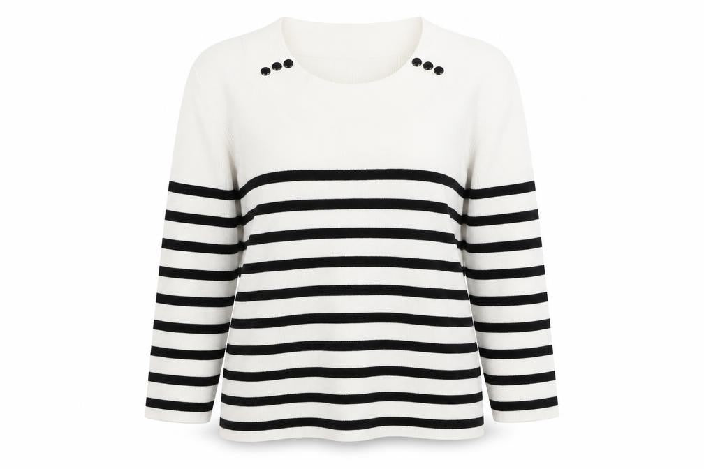 Precis Womens White Round Neck Striped Nylon Pullover Jumper Size M