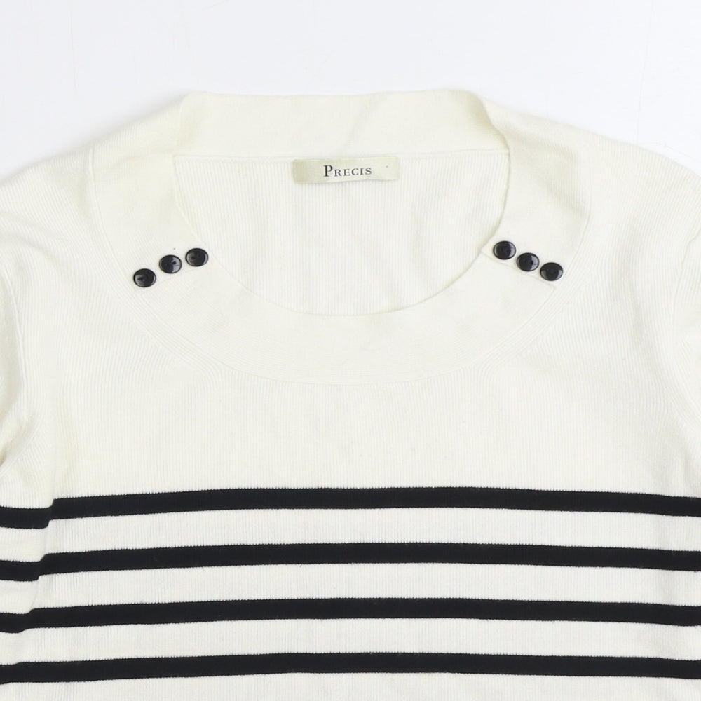 Precis Womens White Round Neck Striped Nylon Pullover Jumper Size M