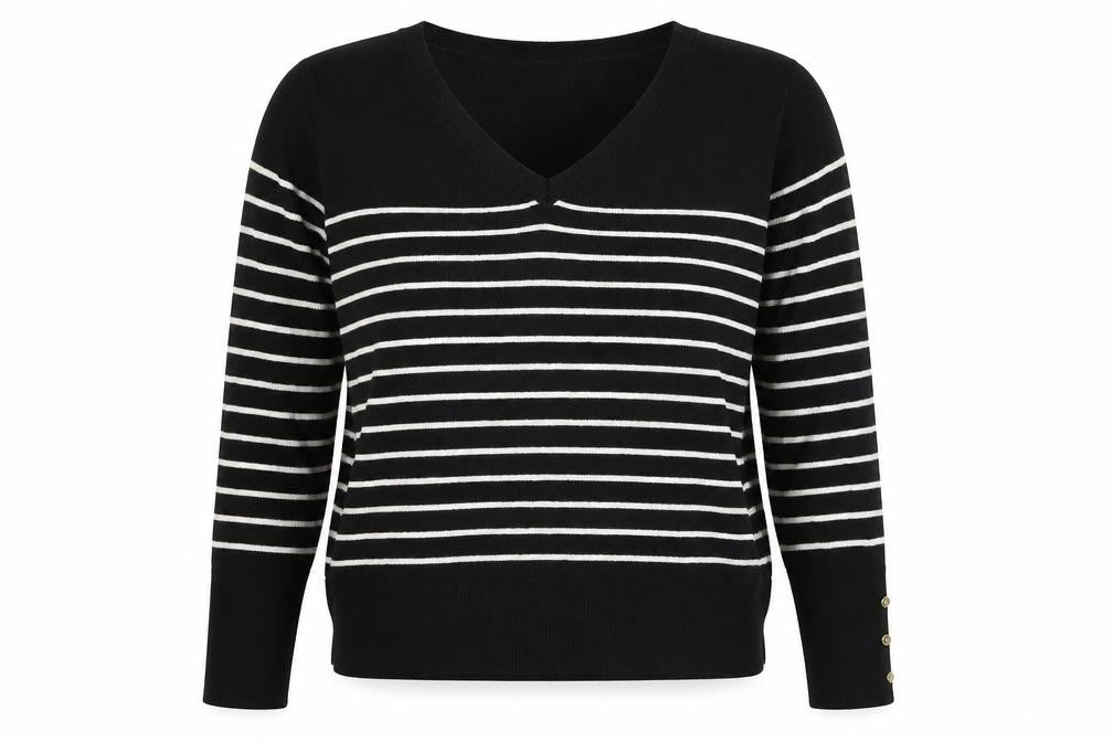 Primark Womens Black V-Neck Striped Acrylic Pullover Jumper Size S