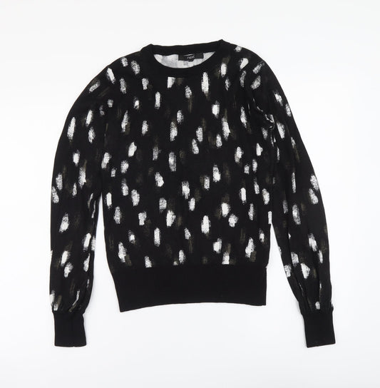 NEXT Womens Black Round Neck Geometric Viscose Pullover Jumper Size 6
