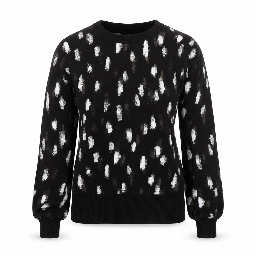 NEXT Womens Black Round Neck Geometric Viscose Pullover Jumper Size 6