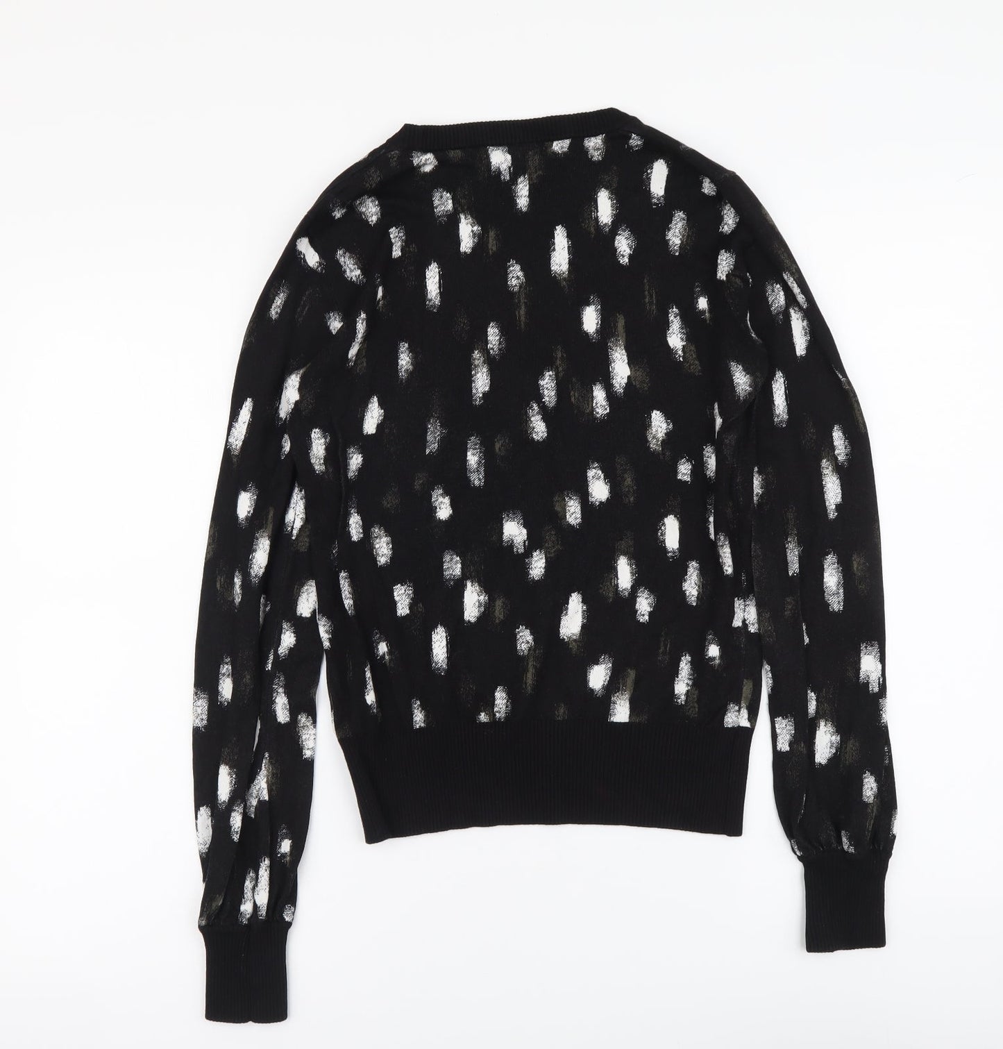 NEXT Womens Black Round Neck Geometric Viscose Pullover Jumper Size 6
