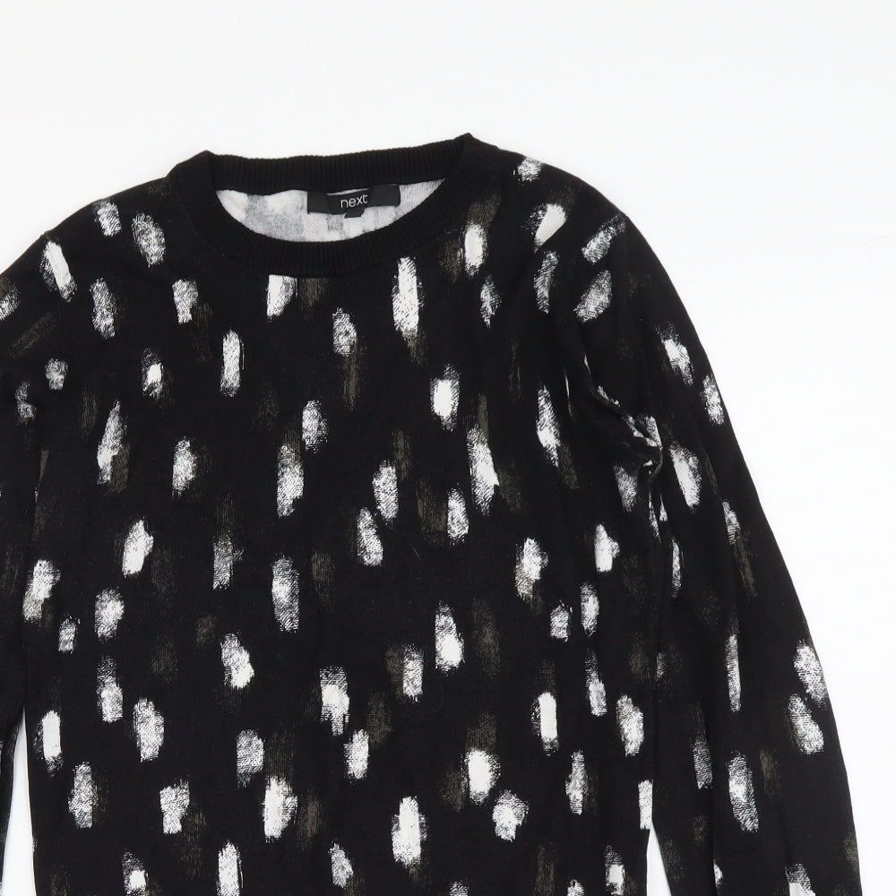 NEXT Womens Black Round Neck Geometric Viscose Pullover Jumper Size 6