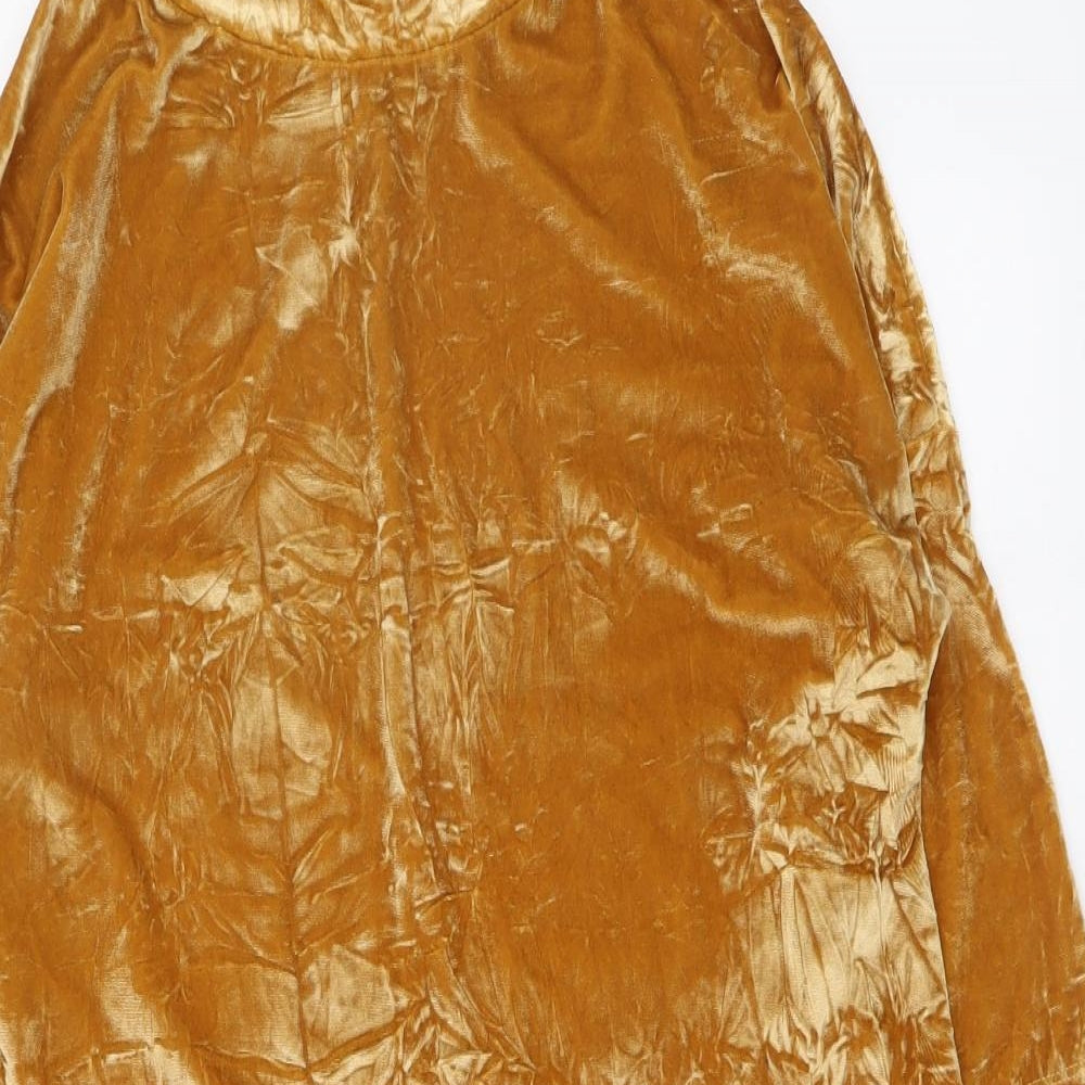 Zara Womens Gold Polyester Tunic Blouse Size S Round Neck
