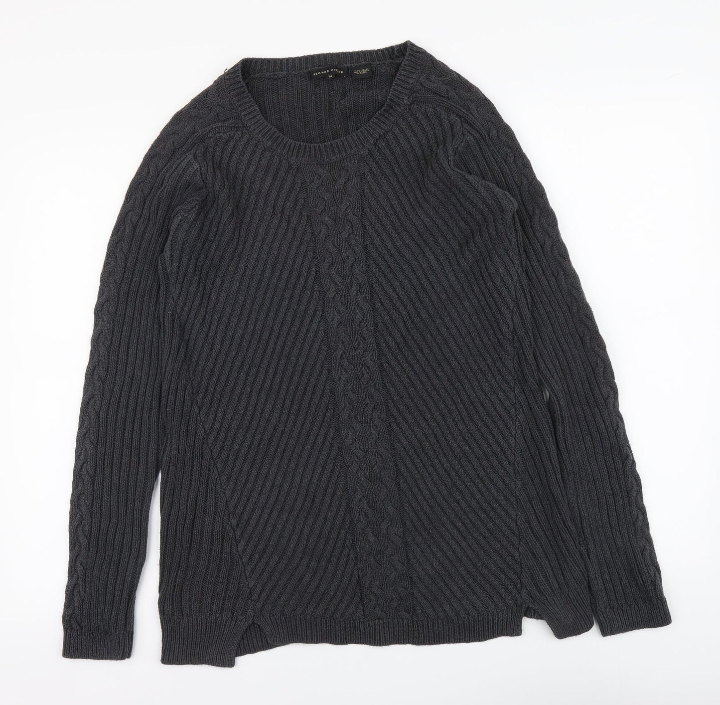 Jeanne Pierre Womens Grey Round Neck Acrylic Pullover Jumper Size M