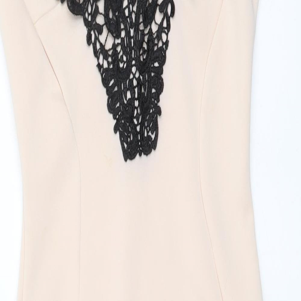 Club L Womens Pink Polyester Bodycon Size S Boat Neck Pullover - Lace Detail