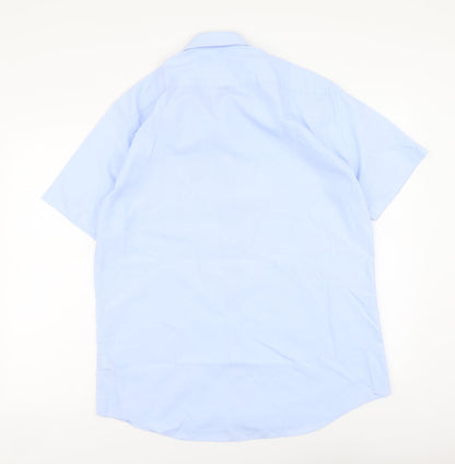 Marks & Spencer Mens Blue Polyester Button-Up Size 16 Collared Button