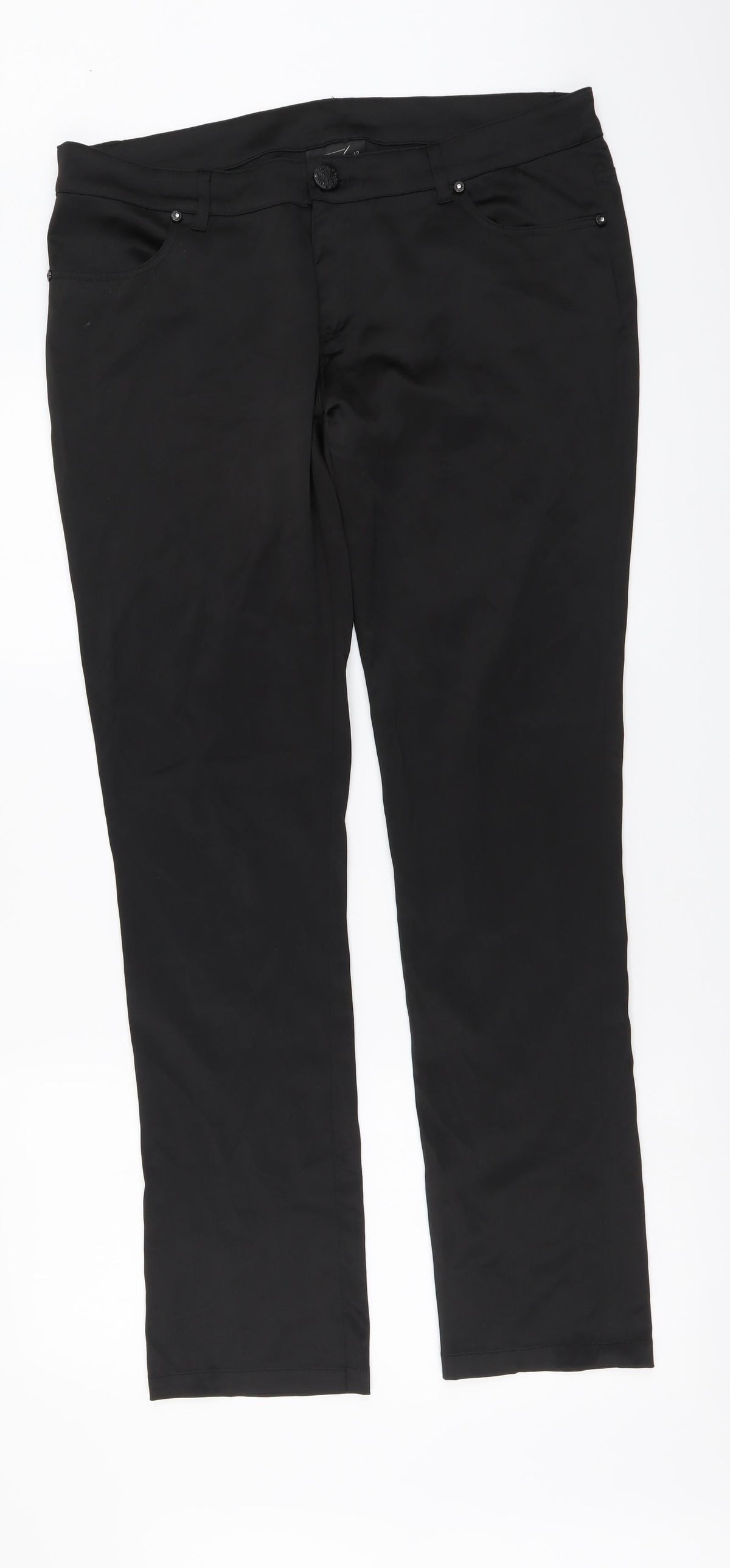OKAY Womens Black Polyester Trousers Size 42 L31 in Regular Button