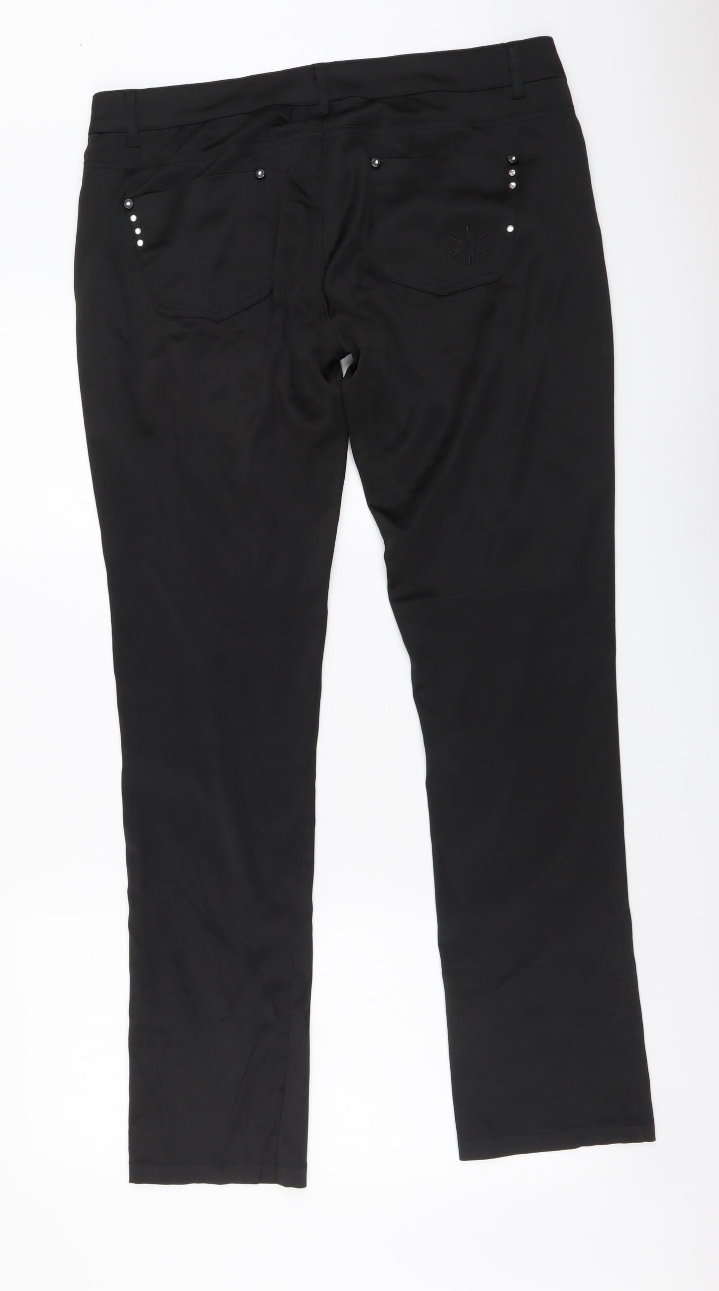 OKAY Womens Black Polyester Trousers Size 42 L31 in Regular Button