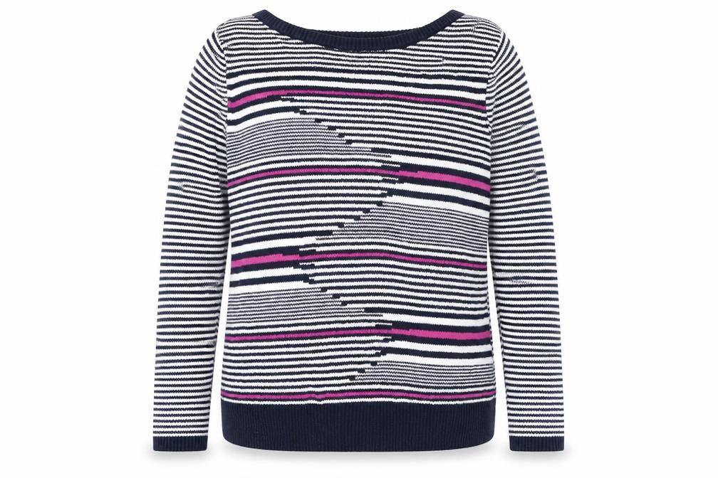 Coercion Womens Blue Boat Neck Striped Polyester Pullover Jumper Size 14