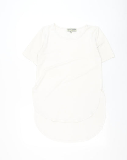 Parisian Collection Womens White Polyester Basic Blouse Size 8 Round Neck