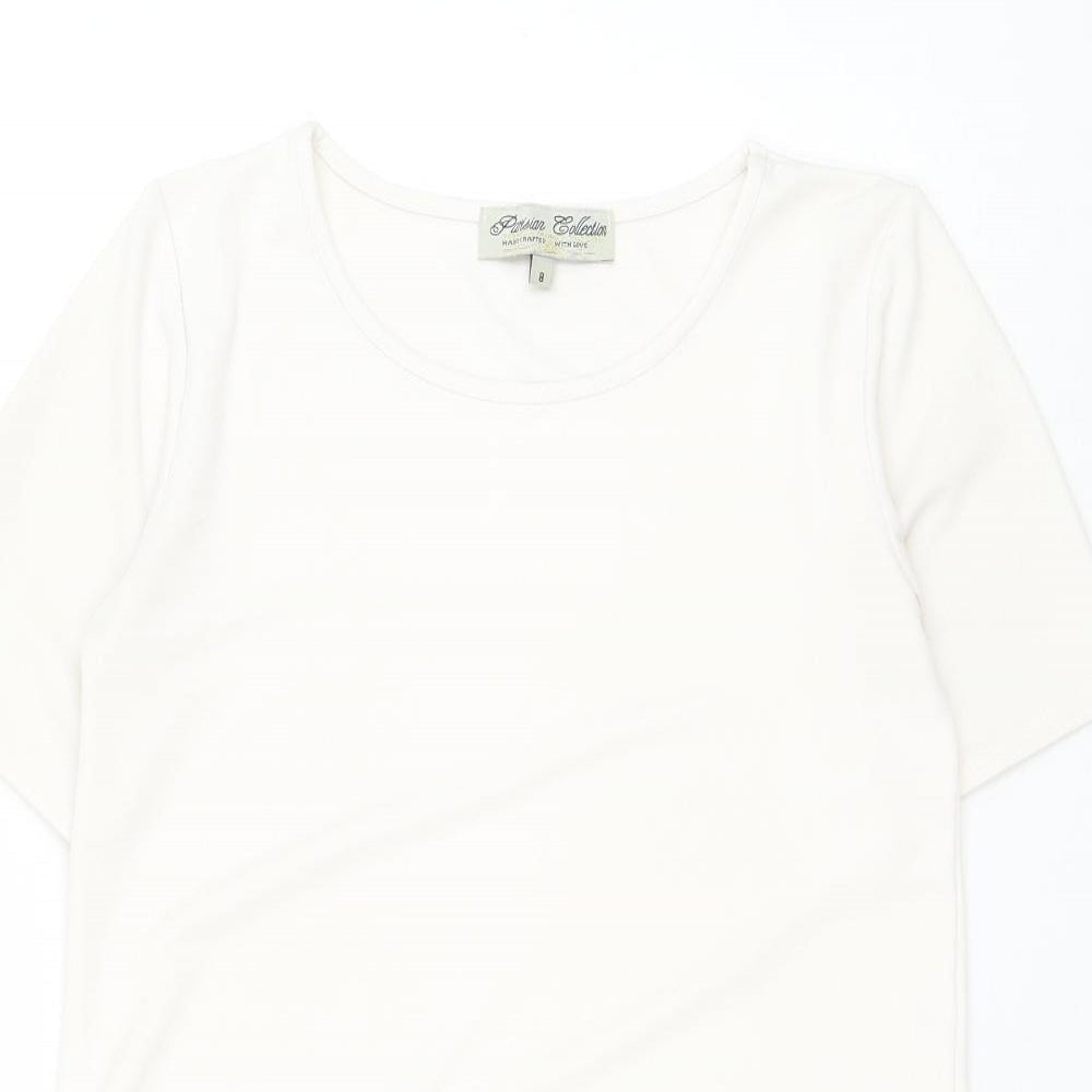 Parisian Collection Womens White Polyester Basic Blouse Size 8 Round Neck