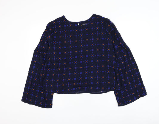 Marks and Spencer Womens Blue Floral Viscose Basic Blouse Size 12 Round Neck