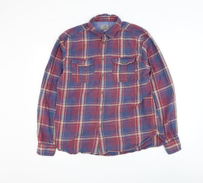 Marks & Spencer Mens Red Plaid Cotton Button-Up Size M Collared Button