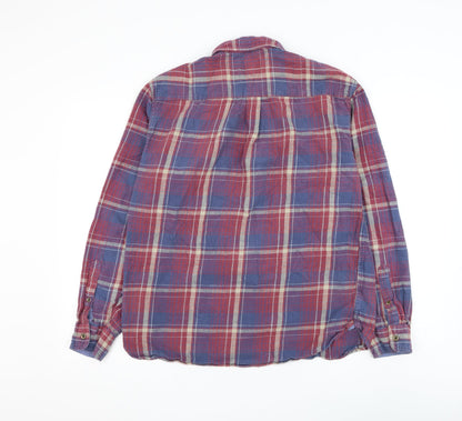 Marks & Spencer Mens Red Plaid Cotton Button-Up Size M Collared Button