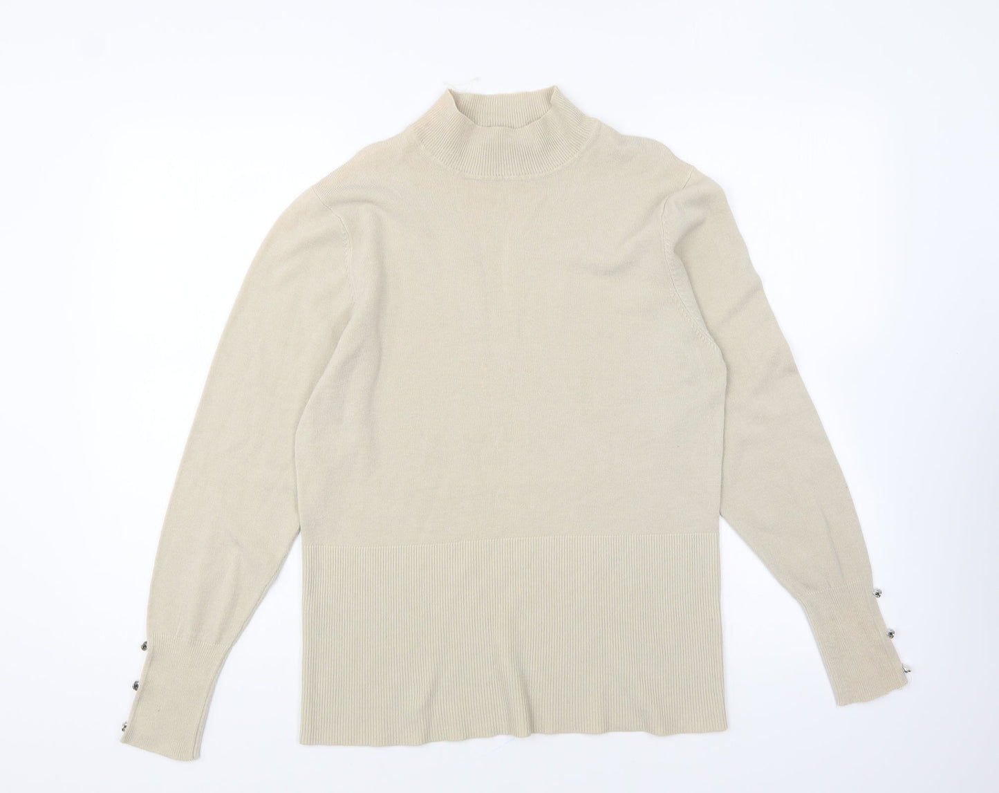 Simon Jeffrey Womens Beige High Neck Acrylic Pullover Jumper Size L