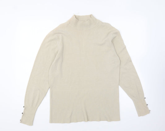 Simon Jeffrey Womens Beige High Neck Acrylic Pullover Jumper Size L
