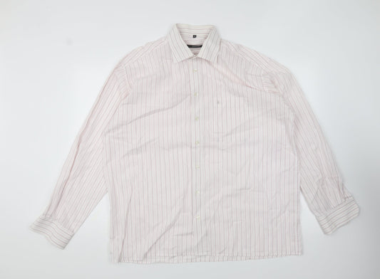 Eterna Mens Pink Striped Polyester Button-Up Size 17 Collared Button