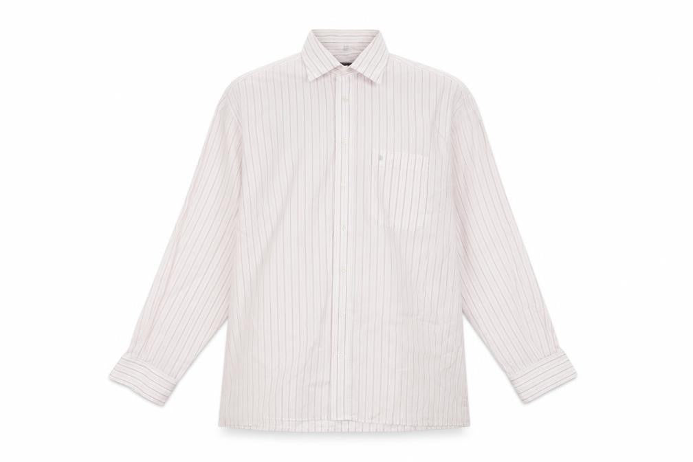 Eterna Mens Pink Striped Polyester Button-Up Size 17 Collared Button