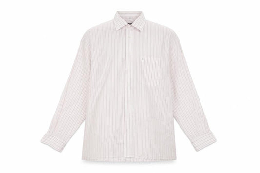 Eterna Mens Pink Striped Polyester Button-Up Size 17 Collared Button