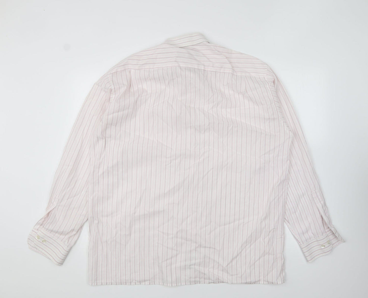 Eterna Mens Pink Striped Polyester Button-Up Size 17 Collared Button