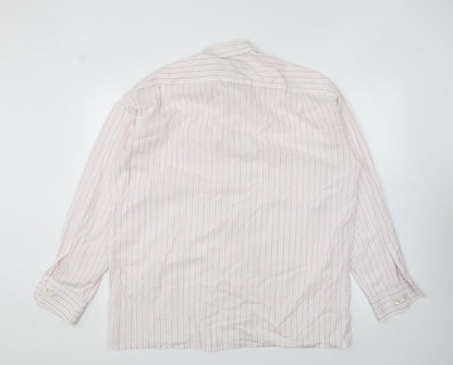 Eterna Mens Pink Striped Polyester Button-Up Size 17 Collared Button