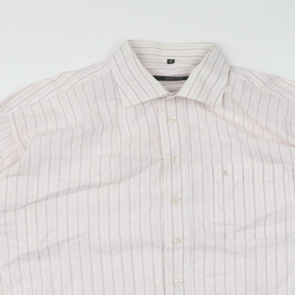 Eterna Mens Pink Striped Polyester Button-Up Size 17 Collared Button