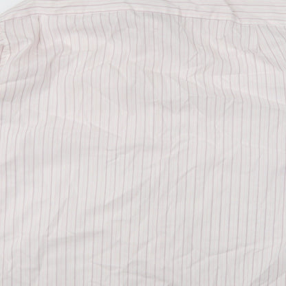 Eterna Mens Pink Striped Polyester Button-Up Size 17 Collared Button