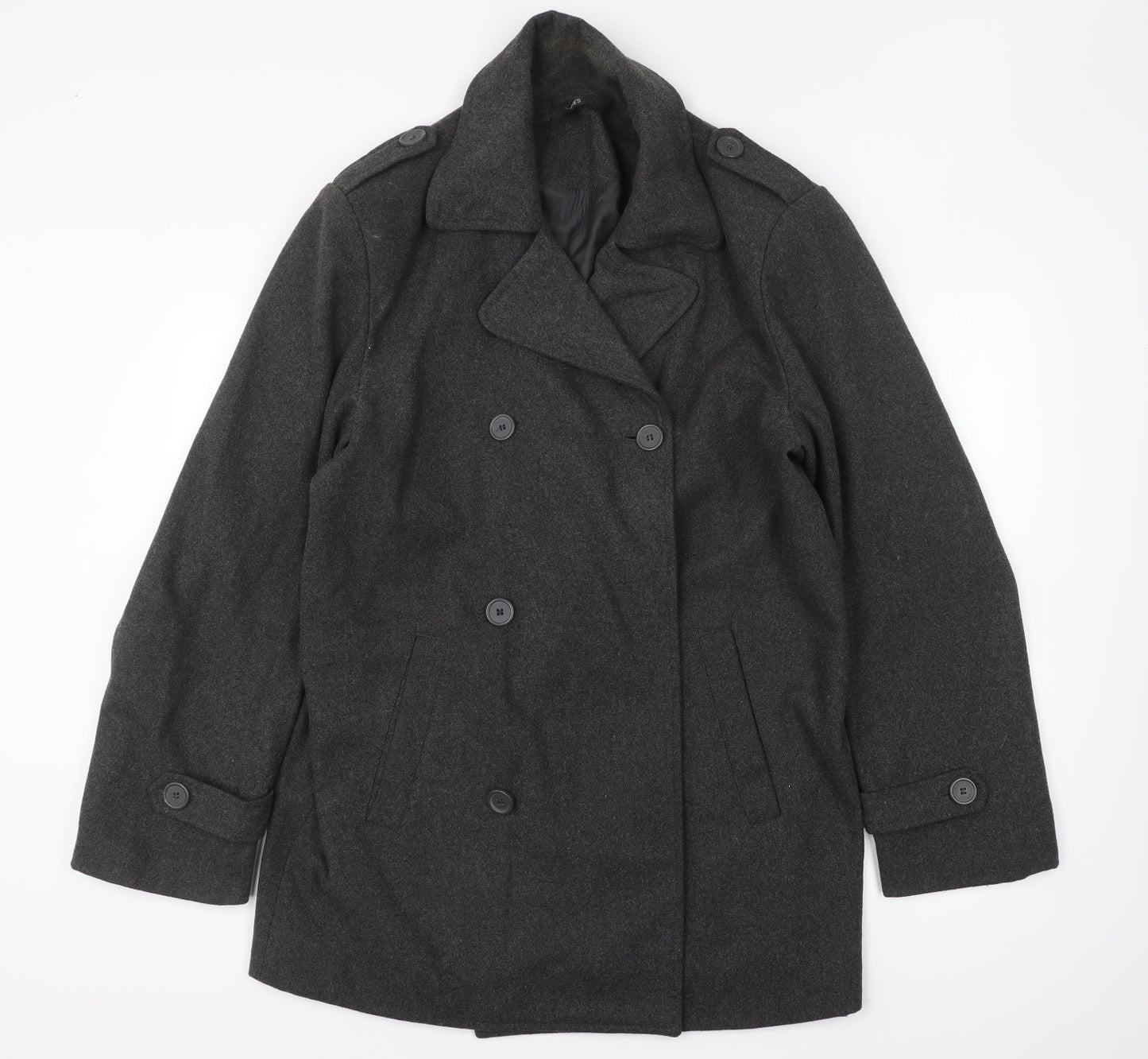Dunnes Stores Womens Grey Overcoat Coat Size L Button