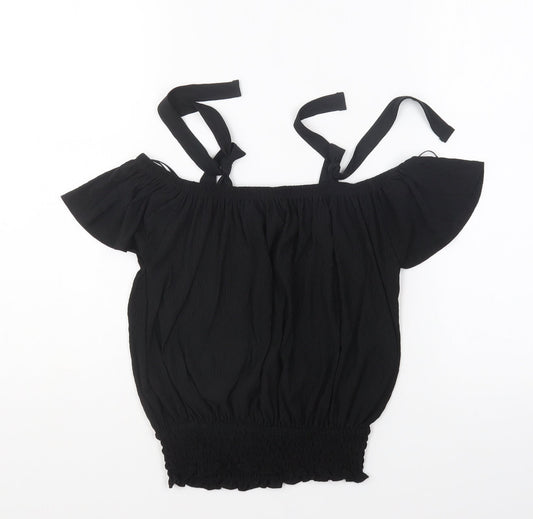 Atmosphere Womens Black Polyester Cropped Blouse Size 4 Square Neck
